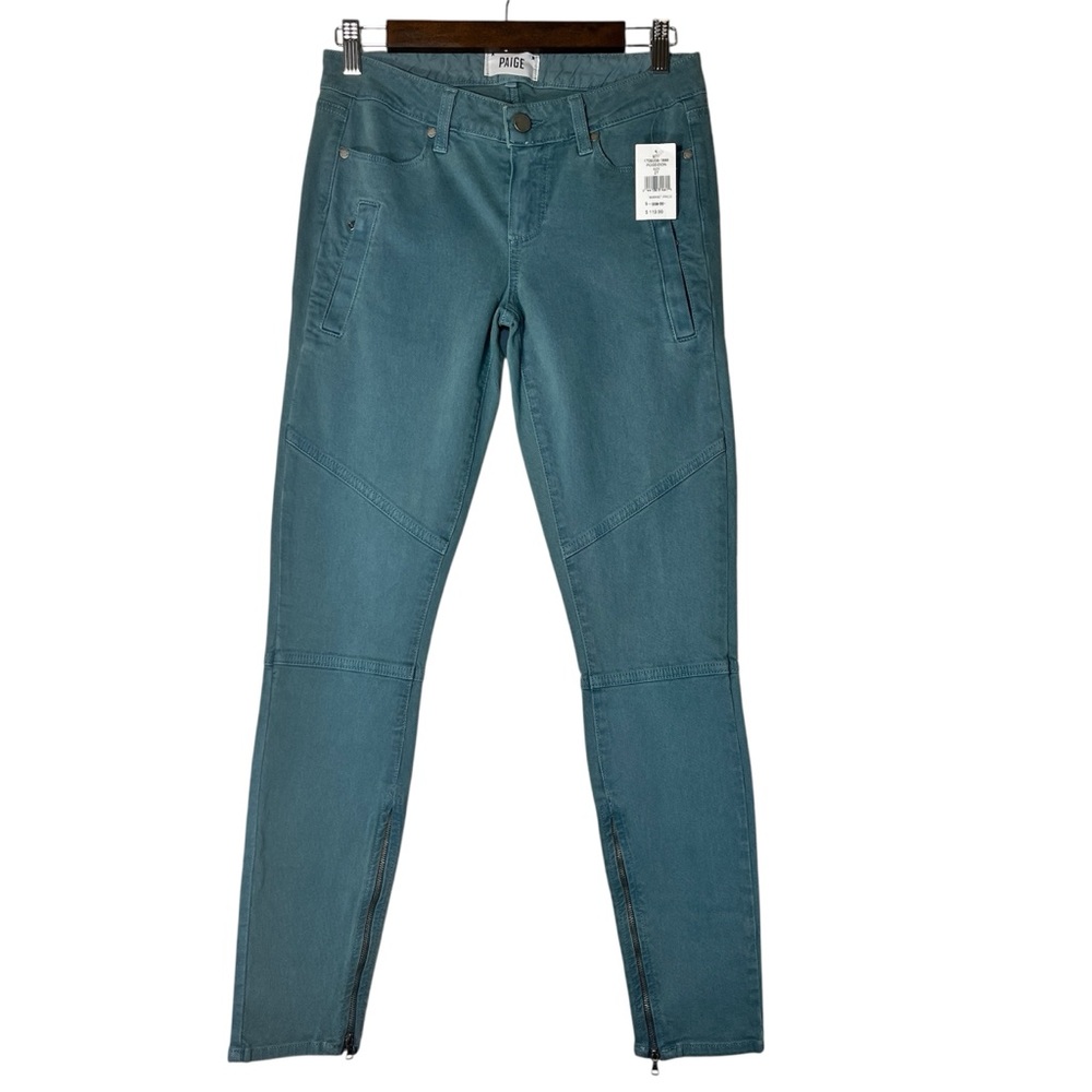 NWT PAIGE Women's Marley Teal Edgy Moto Biker Chic Utilitarian Skinny Jeans 27